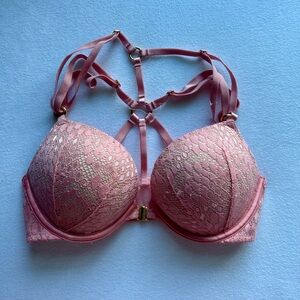 Pink Victoria's Secret Bombshell bra with gold accents #lingerie
